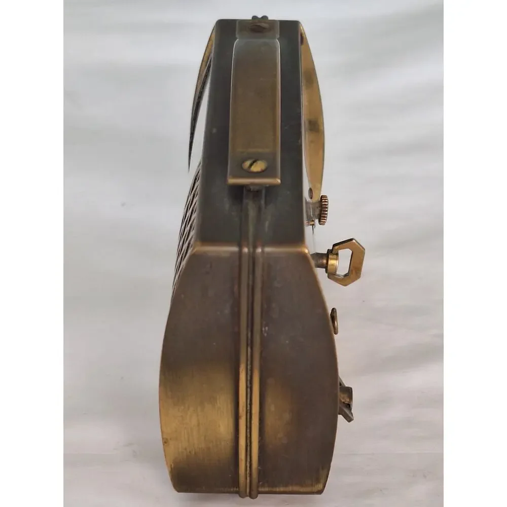 Vintage Semca Swiss 7 Jewel Brass Suitcase Style Musical Alarm Clock MCM Working